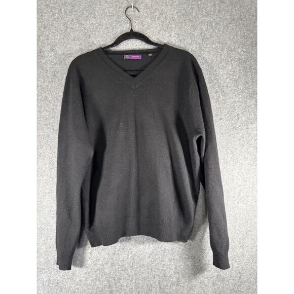 Saks Fifth‎ Avenue Sweater Women L Black Quiet Luxury Cashmere V Neck Old Money - Picture 1 of 9
